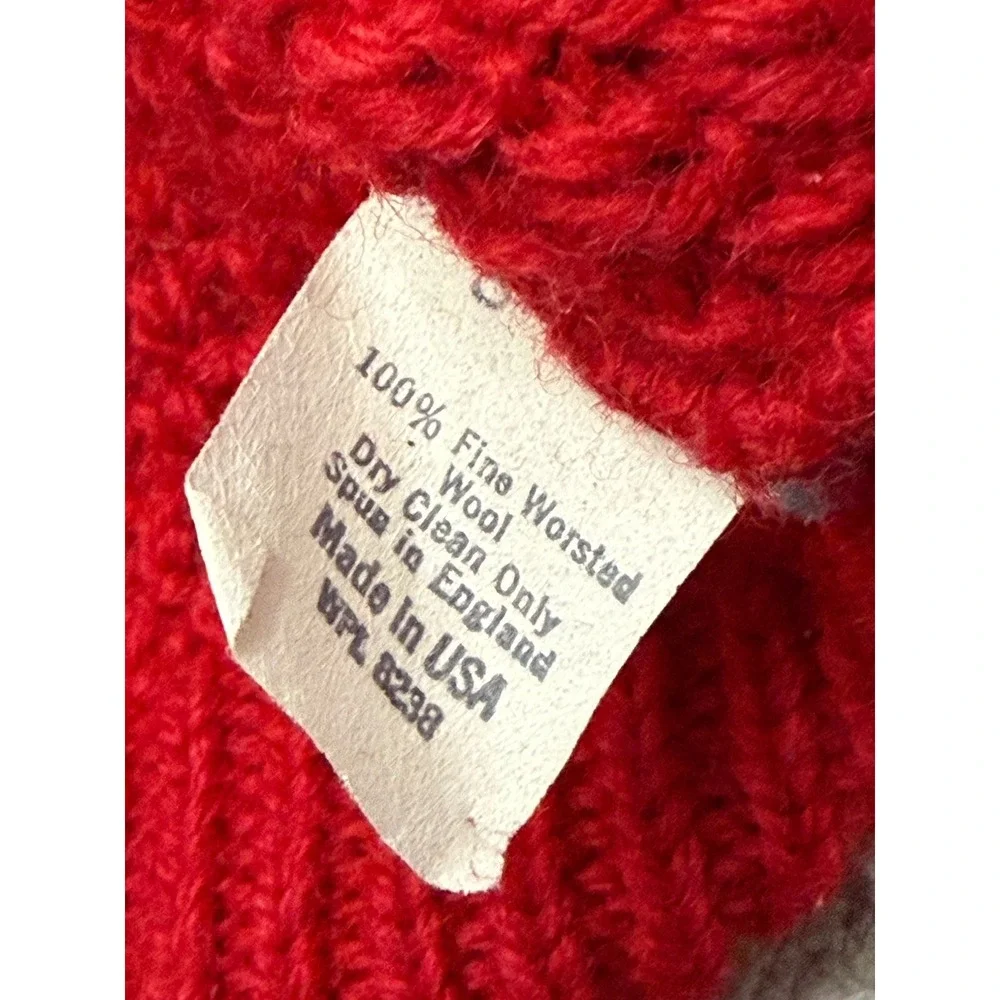 Vtg Lord Jeff Cable Knit‎ Crewneck Large Sweater Red British Worsted Wool USA
